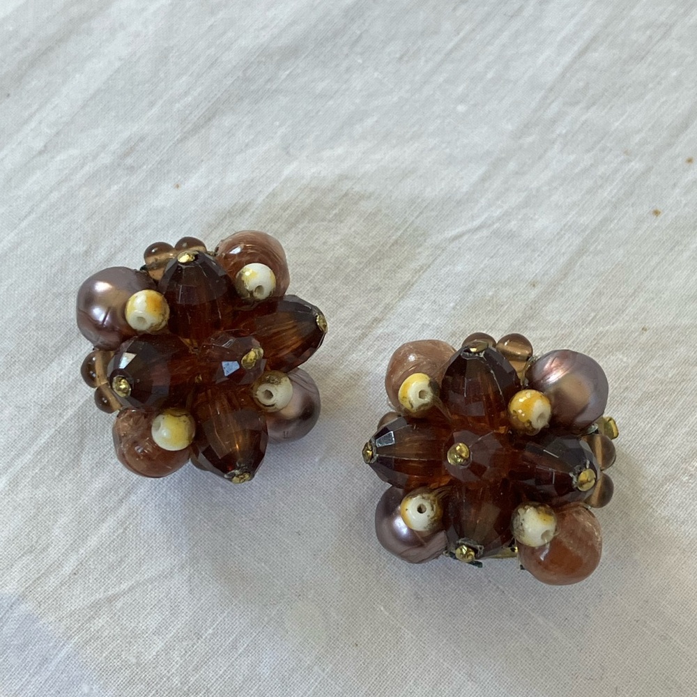 Vintage Copper Brown Clip On Earrings